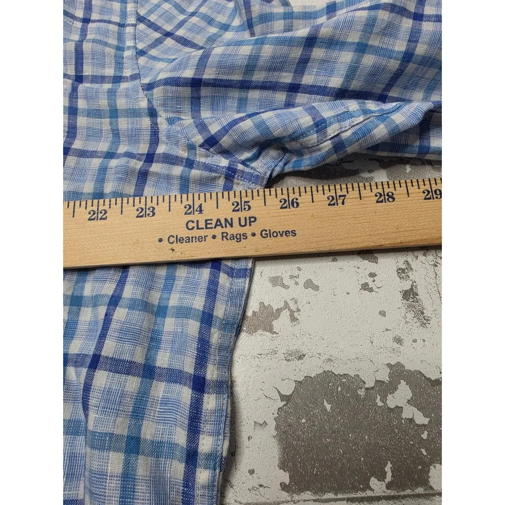 Banana Republic Linen Shirt Mens XL Blue White Plaid Camden Standard Fit LS